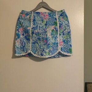 Lilly Pulitzer Scalloped Pink and Green Resort Mini Skirt